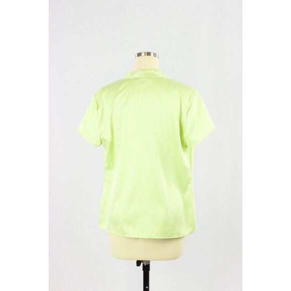 BROOKS BROTHERS Lime Green Satin Draped Cowl Neck Short Sleeve Blouse, Size 8 - Picture 3 of 11